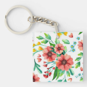 Llavero Patrón floral de flores rosadas pintadas a mano-23