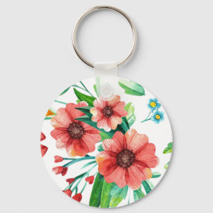 Llavero Patrón floral de flores rosadas pintadas a mano-23