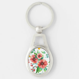 Llavero Patrón floral de flores rosadas pintadas a mano-23