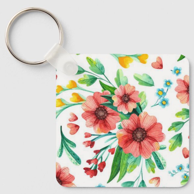 Llavero Patrón floral de flores rosadas pintadas a mano-23 (Anverso)
