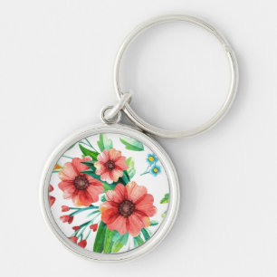 Llavero Patrón floral de flores rosadas pintadas a mano-23