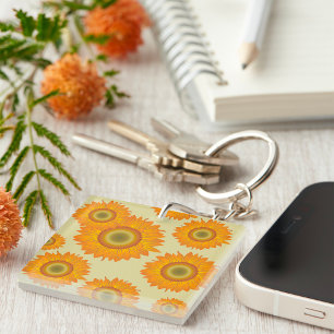 Llavero Patrón floral de girasoles amarillos retro de los 
