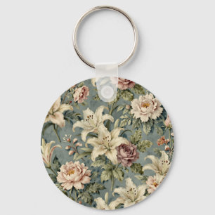 Llavero Patrón floral de lirio peonía vintage