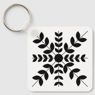 Llavero Patrón floral de mandala abstracto en blanco y neg