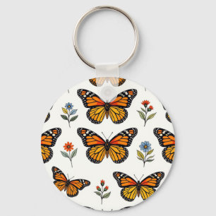 Llavero Patrón Floral de Mariposa Monarca
