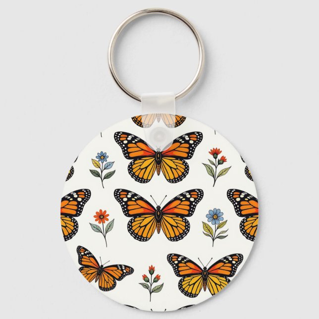 Llavero Patrón Floral de Mariposa Monarca (Anverso)
