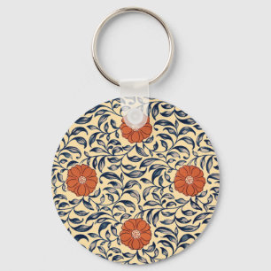 Llavero Patrón Floral de Peonía China Art Nouveau Vintage
