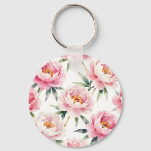 Llavero Patrón floral de peonía con toque de acuarela