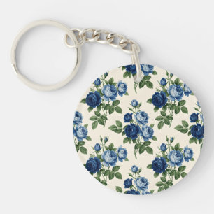 Llavero Patrón floral de rosa azul