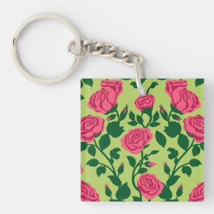 Llavero Patrón floral de rosa rosa