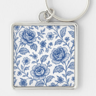 Llavero Patrón floral de Rosas azules reales