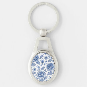 Llavero Patrón floral de Rosas azules reales