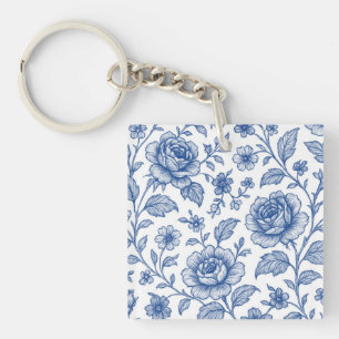 Llavero Patrón floral de Rosas azules reales