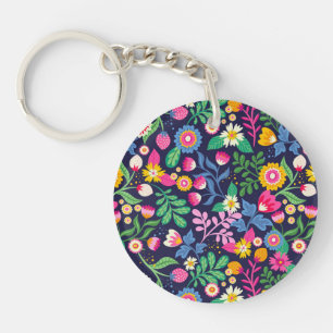 Llavero Patrón floral exótico pintado a mano