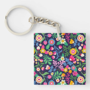 Llavero Patrón Floral Exótico Pintado a Mano-48330