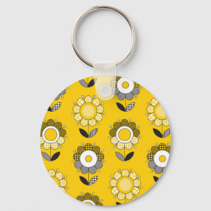 Llavero Patrón floral folicular amarillo simple