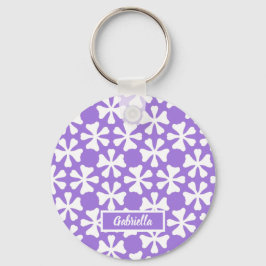 Llavero Patrón floral geométrico moderno de lavanda y blan
