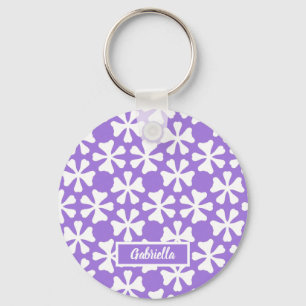 Llavero Patrón floral geométrico moderno de lavanda y blan