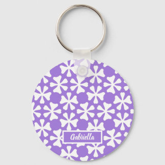 Llavero Patrón floral geométrico moderno de lavanda y blan