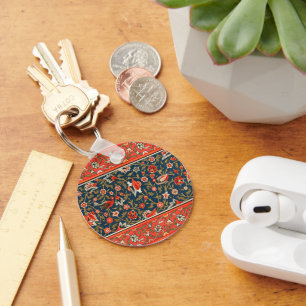 Llavero Patrón Floral Indo-Persa Bohemio Antiguo Rojo
