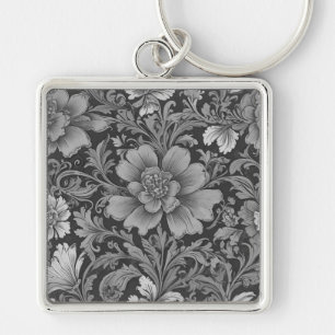 Llavero Patrón floral monocromo vintage