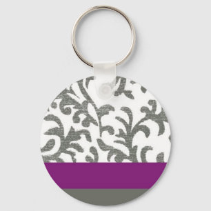 Llavero Patrón floral morado y gris