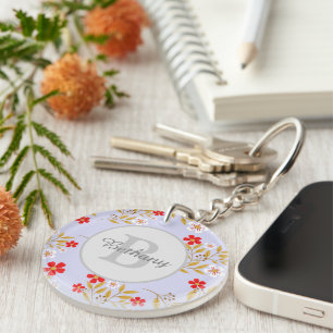 Llavero Patrón floral personalizado de rojo y blanco bonit