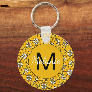 Llavero Patrón floral personalizado de verano amarillo bri
