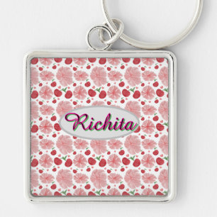 Llavero Patrón floral personalizado y acuarela personaliza