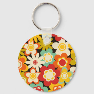 Llavero Patrón floral retro colorido brillante y lindo