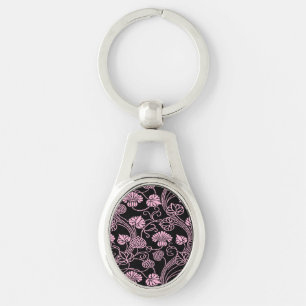 Llavero Patrón floral retro rosado en negro
