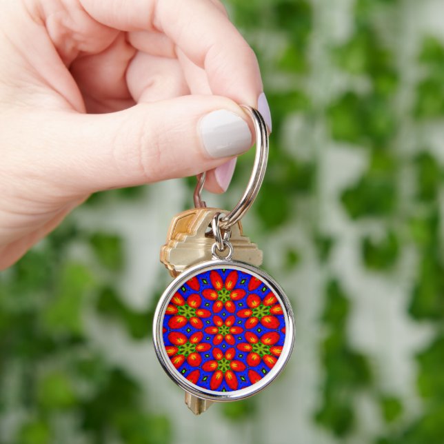 Llavero Patrón floral rojo curado (Mano)