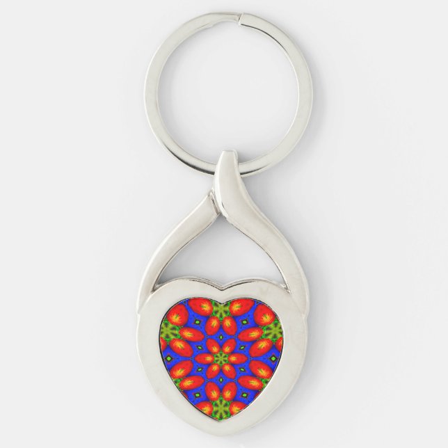 Llavero Patrón floral rojo curado (Anverso)