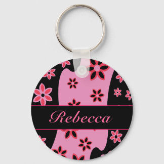 Llavero Patrón floral rojo negro rosa personalizado