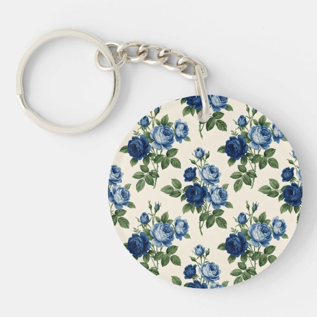 Llavero Patrón Floral Rosa Azul (Frente)