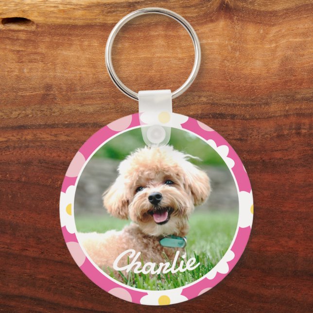 Llavero Patrón floral rosa dulce Mascota personalizado fot (Anverso)