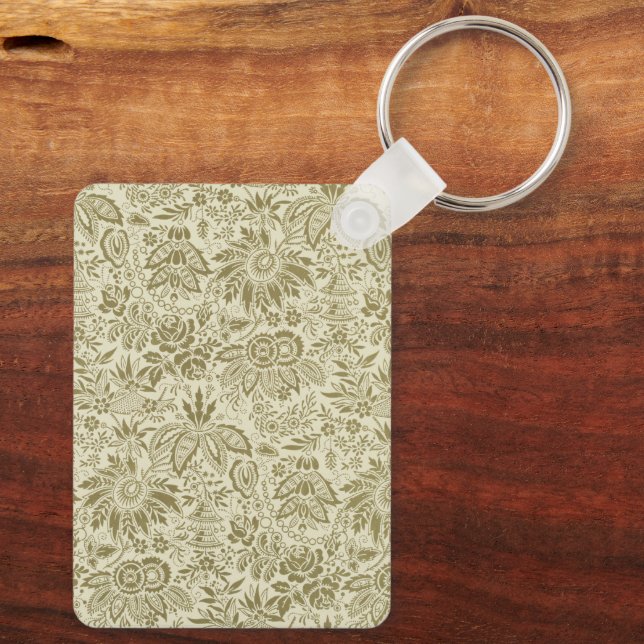 Llavero Patrón floral Sage verde Damasco antiguo (Reverso )