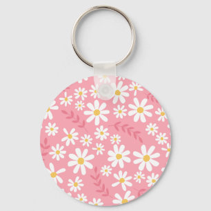Llavero Patrón floral sin costuras de margaritas rosadas y