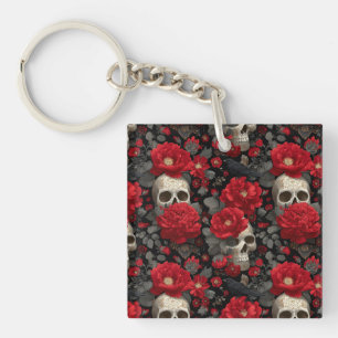 Llavero Patrón floral sin fisuras de cuervo y calavera gót
