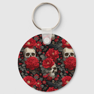 Llavero Patrón floral sin fisuras de cuervo y calavera gót