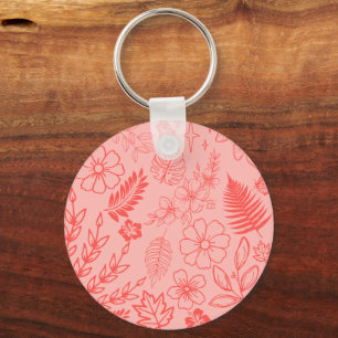 Llavero Patrón floral tropical rojo coral