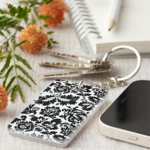 Llavero Patrón Floral Veneciano en Negro y Blanco de Willi