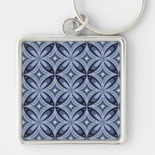 Llavero Patrón geométrico azul estilo retro