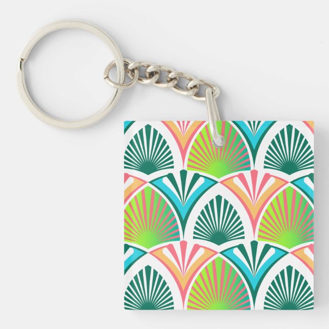 Llavero Patrón geométrico con hojas de palma y flores (Frente)