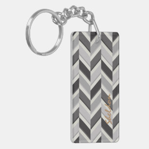 Llavero Patrón geométrico de chevron gris moderno monogram