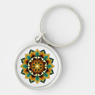 Llavero Patrón Mandala 02 en amarillo y marrón