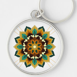 Llavero Patrón Mandala 02 en amarillo y marrón
