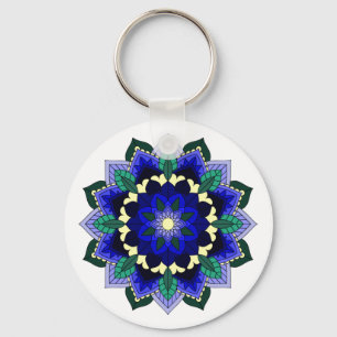 Llavero Patrón Mandala 02 en anillo de teclas botón azul o