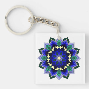 Llavero Patrón Mandala 02 en azul oscuro