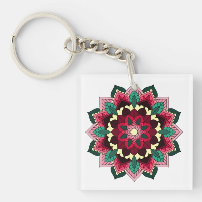 Llavero Patrón Mandala 02 en rosa profundo (Frente)
